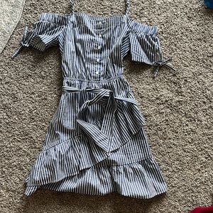 ASOS navy blue and white striped wrap dress